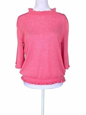 Jill Stuart Pink Ruffle-Trim Knit Pullover